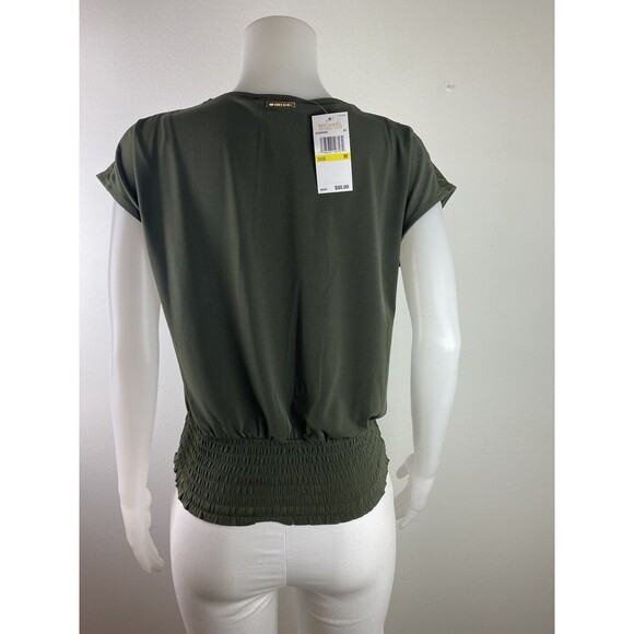 F. Michael Kors Blouse Size M Green Top Cap Sleeve Shirt Round Neck NWT $88 - Picture 4 of 10